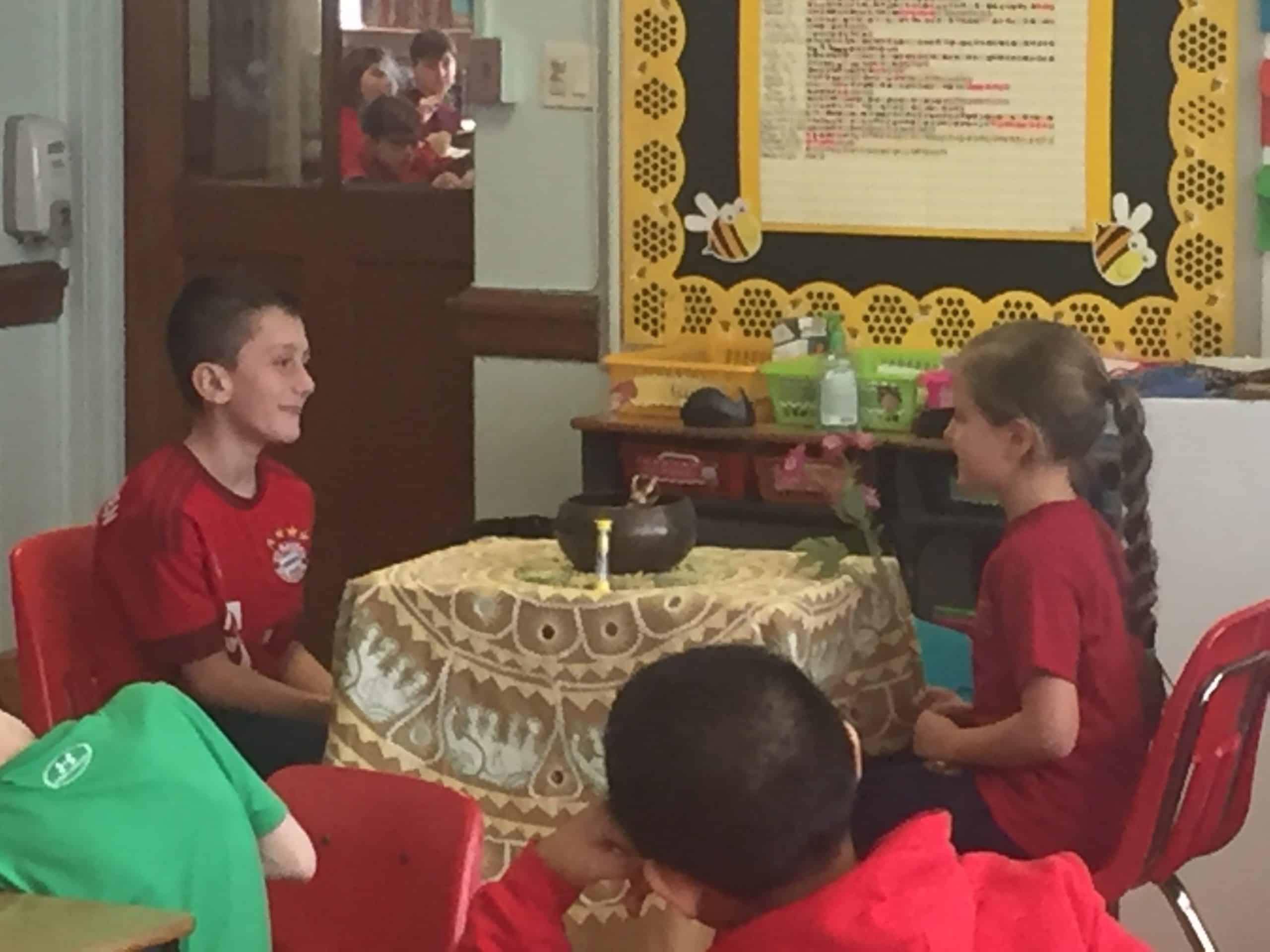 Two students at the peace table